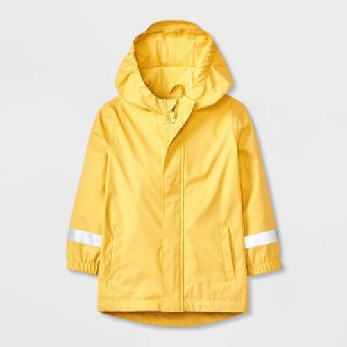 Baby Solid Rain Coat - Cat & Jack™ Yellow 12M: Water-Resistant, Hooded, Elastic Cuffs, Reflective Details