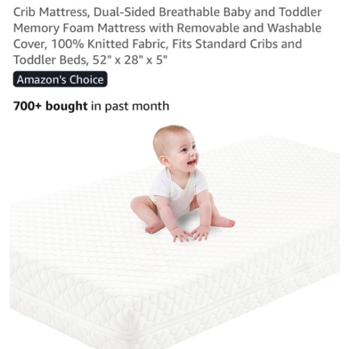 Crib Mattress, Dual-Sided Breathable Baby and Toddler Memory Foam Mattress with Removable and Washable Cover, 100% Knitted Fabric, Fits Standard Cribs and Toddler Beds, 52" x 28" x 5"