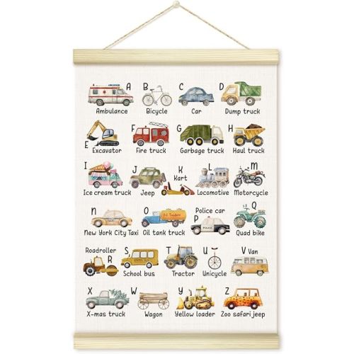 ABC Alphabet Poster Hanger Frame, Educational Learning Poster Frames Artwork Canvas Wall Art Prints, Cute Truck Car Wall Decor Art Prints Hanging For Boys Kids Room Nursery Playroom 12x16 Inch - 25