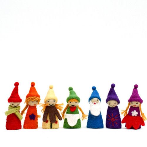 Tara Treasures Felt Rainbow Colorful Gnomes Finger Puppet Set | themulberrytreehouse