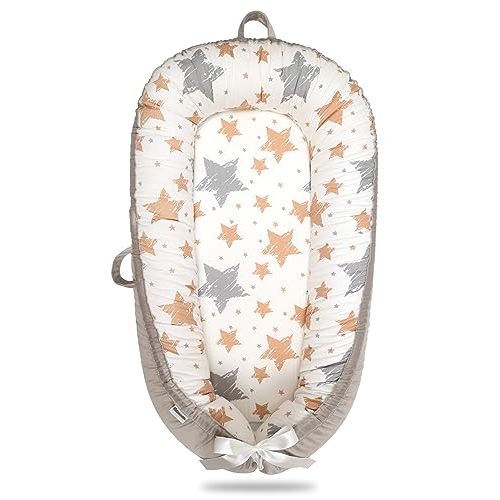 Hyhuudth Baby Lounger Cover Baby Nest Cover 100% Cotton Breathable Sleeping Bed Cover for Newborn-Adjustable Cotton Soft Baby Floor Seat for Travel,Newborn Essentials(Stars Pattern)