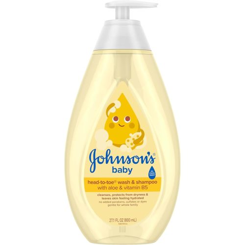 Johnson's Baby Head-To-Toe 2 in 1 Tear Free Wash & Shampoo with Aloe Vera and Vitamin B5, Safe and Gentle for Newborns and Delicate Skin, Hypoallergenic and pH Balanced, 27.1 Fl Oz