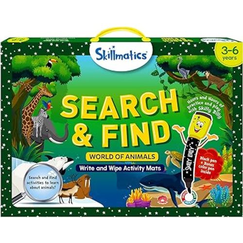 Skillmatics Search and Find Animals Educational Game - Reusable Preschool Learning Activities, Perfect for Toddlers & Kids Who Love Toys, Art & Crafts, Builds Vocabulary, Gifts for Ages 3, 4, 5, 6