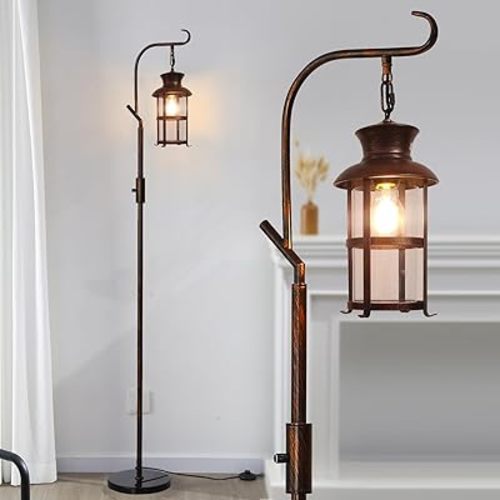 Vintage Dimmable Floor Lamp,Classical Lanterns Standing Lamp, Rustic Farmhouse Floor Lamp with Red Copper Finish, for Living Room Bedroom,Bar,Basement