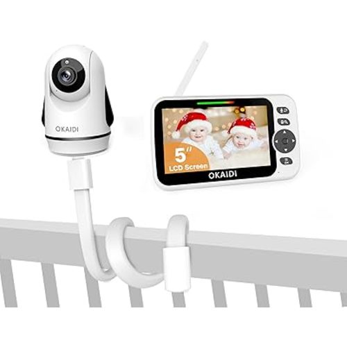 Video Baby Monitor with Mount, 5" Display Baby Monitor No WiFi, Baby Monitor Mount for OD8050/OD8051/OD8052, Remote Pan-Tilt-Zoom Baby Camera, Baby Camera Stand, Travel Accessory