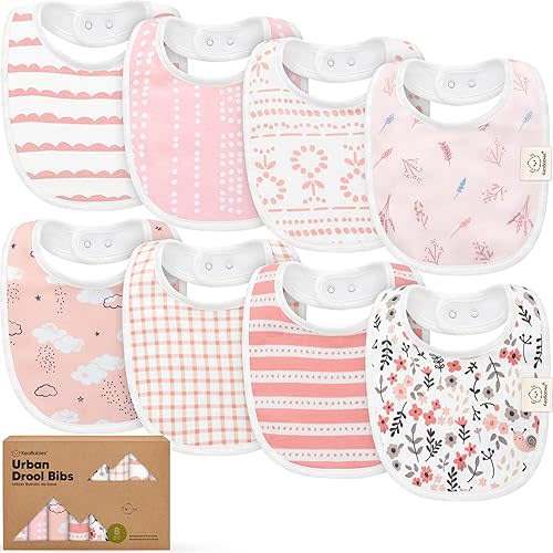 8-Pack Organic Baby Bibs for Boys, Girls - Soft Cotton Drooling and Teething Baby Bibs, Baby Girl Bibs, Baby Boy Bibs, Baby Drool Bibs for Baby Girl, Boy, Newborn Infant Bibs (Sweet Charm)