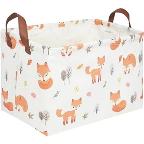 Rectangle Fox Basket,Collapsible canvas waterproof storage basket,Toy Organizer,Laundry Basket for Kid Rooms,Baby Room decor,Toy Basket,Woodland Nursery Decor,Gift Basket(Fox)
