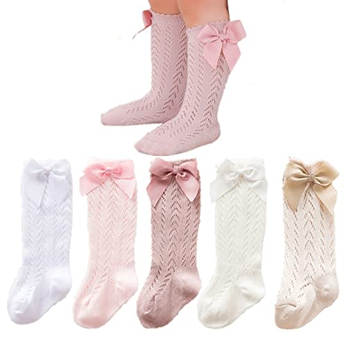 Taous Assam Baby Girls Knee High Socks Toddler Bow Mesh Long Stockings Infants Thin Socks For Spring Summer