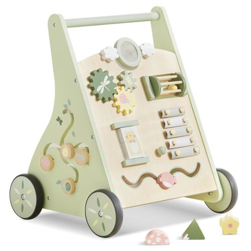 Beright Wooden Baby Walker Push And Pull Learning Activity Walker Kids’ Activity Toy Multiple Activities Center Develops Motor Skills & Stimulates Creativity(Green)