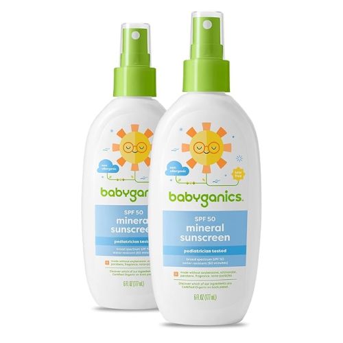 Babyganics SPF 50 Baby Sunscreen Spray | UVA UVB Protection | Octinoxate & Oxybenzone Free | Water Resistant, Unscented, 6 Ounce (Pack of 2) - Lotion - 6 Fl Oz (Pack of 2)