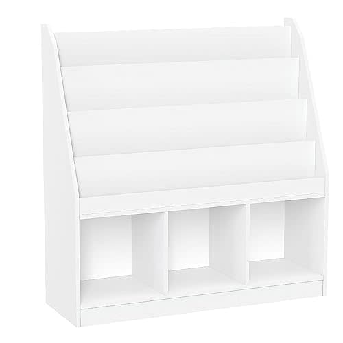 RiverRidge Kids 4 shelves Three Cubbies Bookrack, White (02-251), 11.81"D x 35"W x 36"H