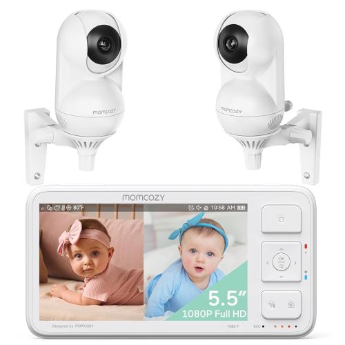 Momcozy Baby Monitor with 2 Cameras 5.5" 1080P Full HD Split Screen Video Baby Monitor with Camera and Audio, No WiFi 5000mAh Battery, ECO, VOX, Clear Night Vision 1640ft Range (SD Card not Included)