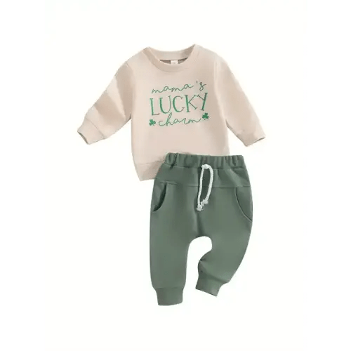 Baby Boy 2Pcs Outfits Long Sleeve Shamrock Letter Print Sweatshirt + Pants Set Toddler Clothes