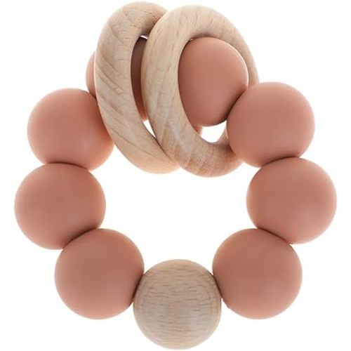 Silicone Baby Teether, Food Grade Silicone & Beech Baby Teething Toy, BPA Free (Muted)