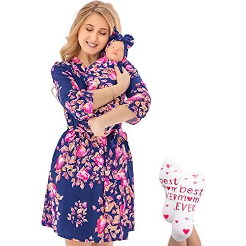 ECO BABY Mommy and Me Robe and Swaddle Set | Maternity Robe and Matching Baby Set for Girl, Boy | Hospital Labor and Delivery