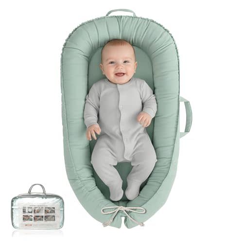 Baby Lounger - Infant Lounger for Newborn 0-24 Months, Pure Cotton Breathable Baby Nest Lounger, Newborn Essentials for Baby Boys & Girls, Portable Baby Lounger for Home and Travel