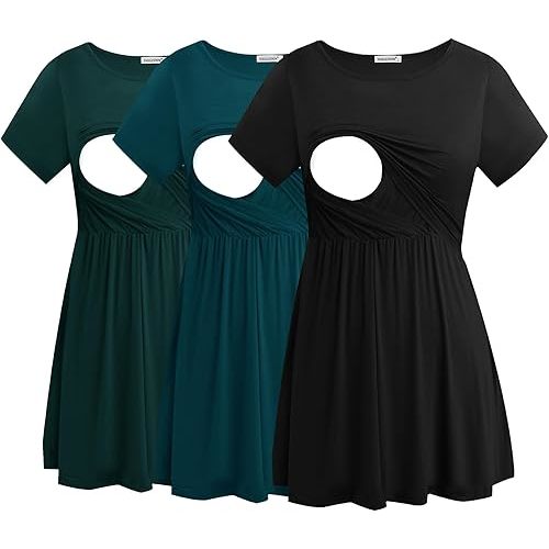 Smallshow Women's Maternity Nursing Tops 3 Pack Short Sleeve Breastfeeding Shirt