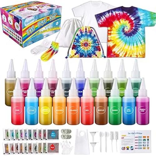 Tie Dye Kit for Kids Adults - Arts and Crafts Toy for Girls & Boys Ages 6-12 - Fabric Tye Dye Craft Kits 20 Colors, Birthday Christmas Gifts for Kids 3 4 5 6 7 8 9 10+