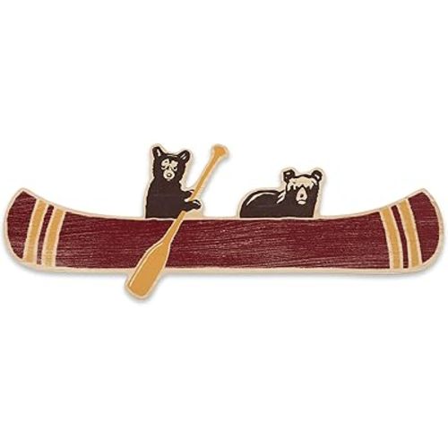 Bear Cubs in Canoe Wood Wall Decor- Large Canoe Wall Art for Lake House, Cabin or Man Cave