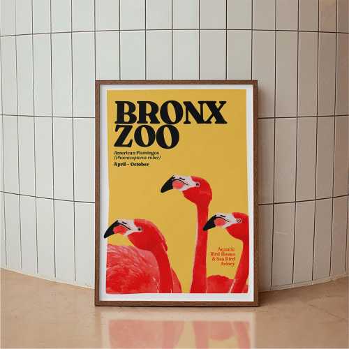 Bronx Zoo Flamingo Poster, Animal Poster, Typography Print, Mid Century Modern, Minimal Art Print, Retro Poster Print, Animal Wall Art