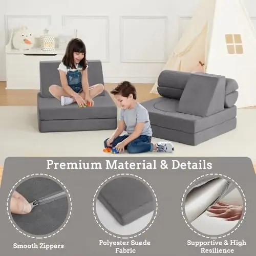 Kids Play Couch,10PCS Child Sectional Sofa,Gray