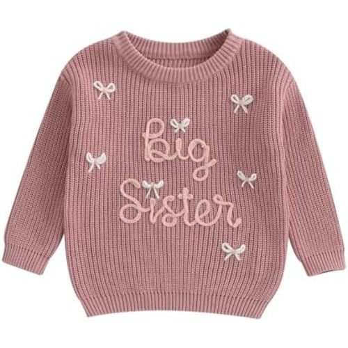 Toddler Infant Baby Girl Knit Sweater Big Sister Little Sister Matching Outfits Long Sleeve Pullover Sweatshirt