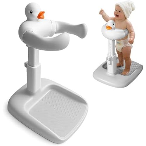 Baby Bath with Shower Stand Support - Adjustable Toddler Shower Tower with Anti-Pinch & Anti-Slip Design, Baby Bathtub Stand for Infants 6-36 Months, Ideal Gift for Newborns,Light Gray