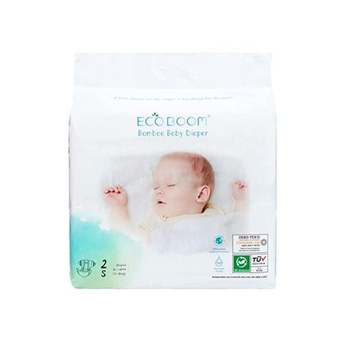 ECO BOOM Diapers, Baby Bamboo Viscose Diapers, Eco-Friendly Natural Soft Disposable Nappies for Infant, Size 2 Suitable for 6 to 16lb (Small - 90 Count)