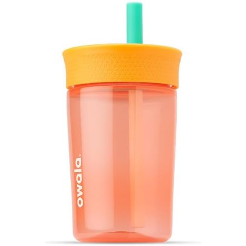 Owala Kids Insulation BPA-Free Plastic Tumbler with Spill Resistant Flexible Straw, Easy to Clean, Kids Water Bottle, Great for Travel, Dishwasher Safe, 15 Oz, Orange and Peach (Watermelon) - 15 oz