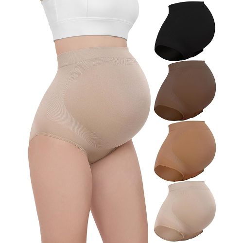 Women's Maternity Underwear High Waist Pregnancy Soft Seamless Shapewear Panties Over Bump Support 4-Pack