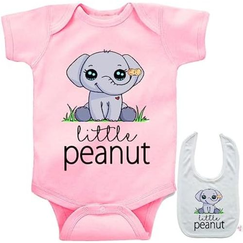 Little Peanut -Cute Novelty Funny Elephant Infant Baby bodysuit onesie & bib