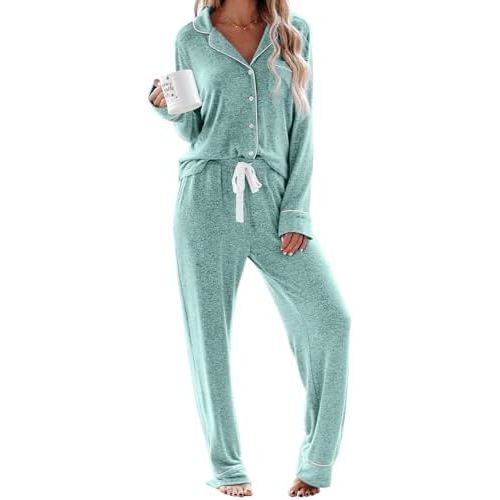 Aamikast Women's Pajama Sets Long Sleeve Button Down Sleepwear Nightwear Soft Pjs Lounge Sets