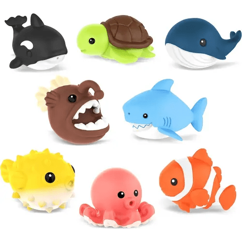 8 PCS Ocean Animal Bath Toys Mold Free Infant Bath Tub Toys for 12 Months - No Hole Bathtub Toys for Toddlers 1-3 Water Pool Toys for Baby Toddler Ages 1+