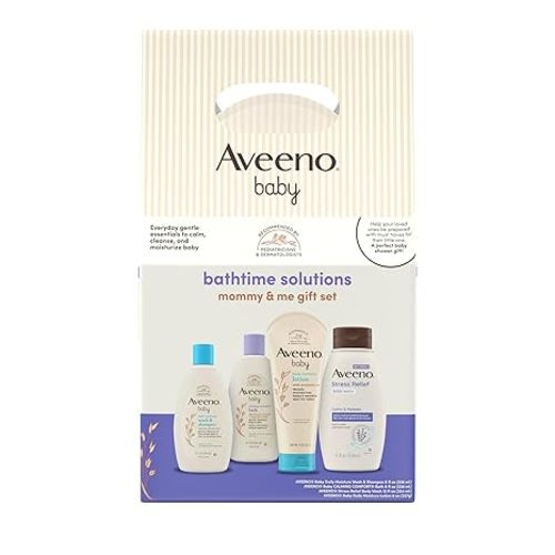 Aveeno Baby Welcome Little One Gift Set, Skincare Set with Nourishing Body Wash & Shampoo, Calming Bath Wash, All Over Wipes, Daily Moisturizing Lotion, & Balm, 5 Items