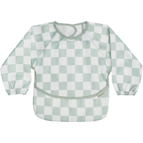 haakaa Long Sleeve Baby Bib, Water Resistant Smock Baby Bibs for Eating, Machine Washable Toddler Bib for Baby Led Weaning, Adjustable Fit for 6–24 Months, Checkered Days