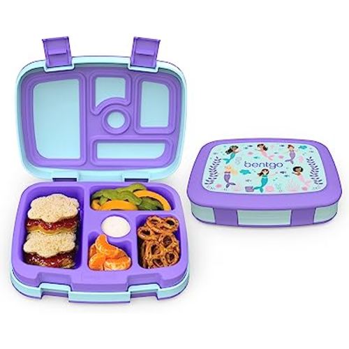 Bentgo® Kids Prints Leak-Proof, 5-Compartment Bento-Style Kids Lunch Box - Ideal Portion Sizes for Ages 3 to 7 - BPA-Free, Dishwasher Safe, Food-Safe Materials (Mermaids in the Sea)