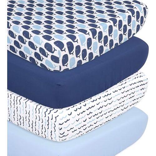 The Peanutshell 4-Pack Fitted Crib Sheet Set - Super Soft & Breathable Baby Girl or Boy Crib Sheets, Nursery Decor, Fit for Standard Crib Mattress Sheet - Nautical