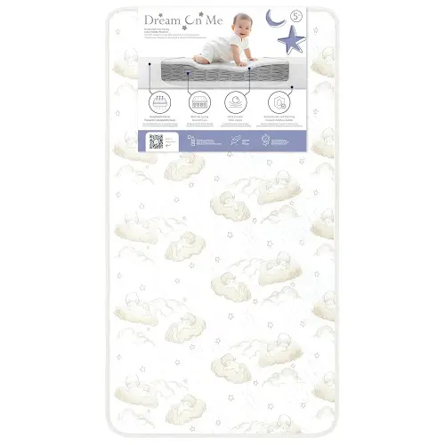 Dream On Me Twilight 5” 2-in-1 Breathable Spring Coil Crib and Toddler Bed Mattress Firm, Plush with Reversible Design I Greenguard Gold and JPMA Certified, White