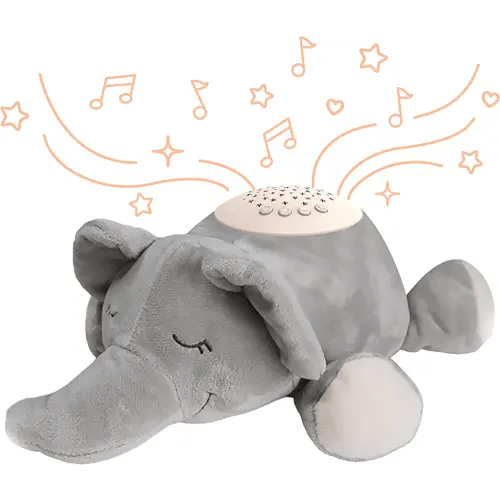 PureBaby Sound Sleepers Portable Sound Machine & Star Projector - Plush Sleep Aid for Baby and Toddlers with Soothing Night Light Display, 10 Lullabies, White Noise, and Heartbeat Sounds (Elephant)