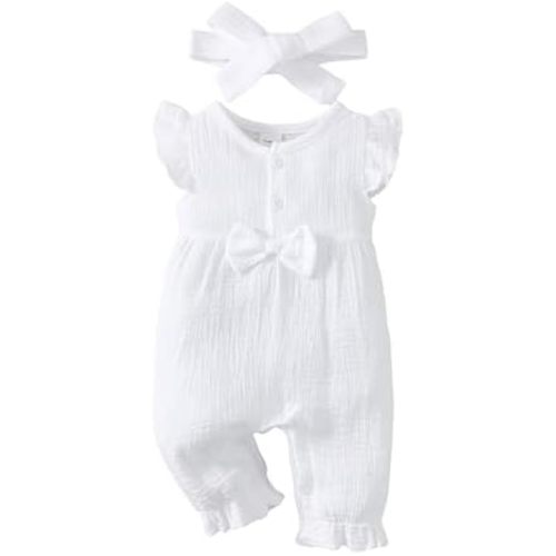 Renotemy Baby Girl Clothes Romper Infant Summer Bodysuit Outfits Cotton Linen Jumpsuits Newborn Essential Preemie Clothes