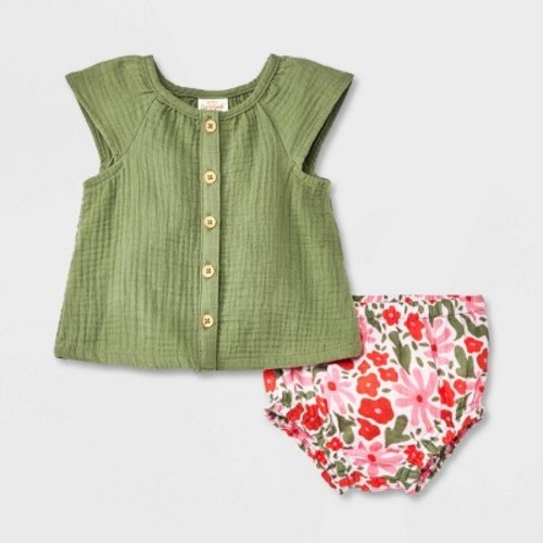Baby Girls' Gauze Top & Bottom Set - Cat & Jack™ Green, Size: Newborn