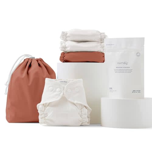 Esembly Try-It Kit - Cloth Diaper Starter Set with Organic Cotton Diapers, Waterproof Diaper Cover, Wet Bag, and Laundry Detergent - Clay, Size 2 (18-35lbs)