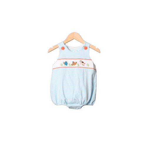 Smocked Sea Friends Blue Stripe Bubble