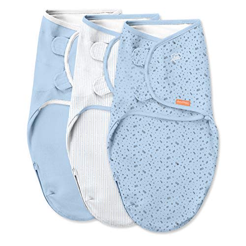 SwaddleMe by Ingenuity Original Swaddle with Easy-Change, 100% Cotton, Improves Sleep & Calms Startle Reflex, 0-3 Months, 3-Pack - Shooting Stars