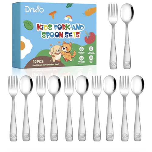 Amazon.com: DRKIO Stainless Steel Toddler Utensils Set - 12 Pieces Kids Silverware Set Children Safe Food Grade Small Forks and Spoons Dishwasher Safe Mirror Polished : Baby