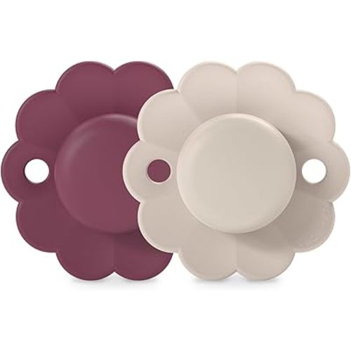 Suavinex Wonder Baby Pacifier, SX Pro Silicone Nipple, Reversible, Non Irritating Shield Design, 2Pk Pacifiers 6-18 Months, Made in Europe, Magenta Chalk