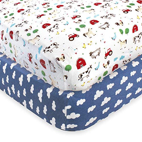 Hudson Baby Unisex Baby Cotton Fitted Crib Sheet, Boy Farm Animals, One Size