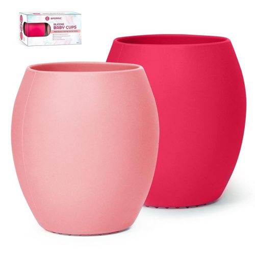 Silicone Baby Cups For Infant’s First Stage Training -2 Pack No Spill Sippy Cups For Toddlers Led Weaning, Bpa Free
