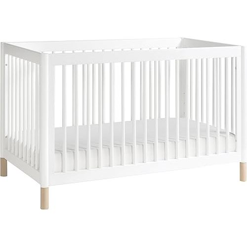 Babyletto Gelato 4-in-1 Convertible Crib with Toddler Bed Conversion in White and Washed Natural, Greenguard Gold Certified