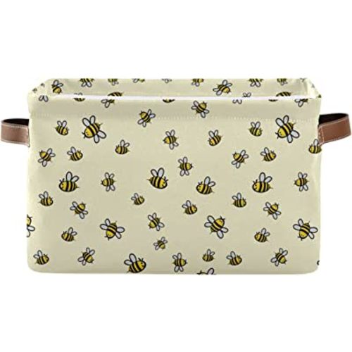ALAZA Vintage Stylish Bee Large Storage Basket with Handles Foldable Decorative 1 Pack Storage Bin Box for Organizing Living Room Shelves Office Closet Clothes